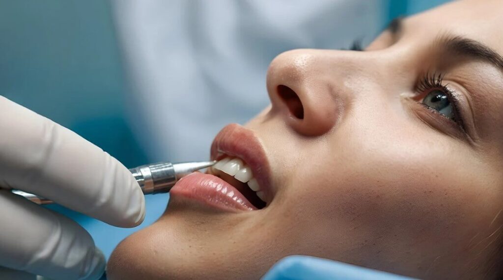 a woman receiving dental implants